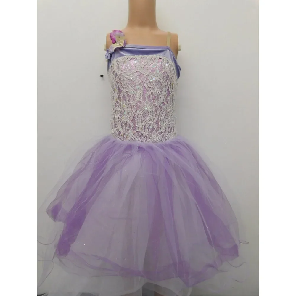 Pre-Owned Dance Costume Curtain Call E1660 Medium Child Lavender White Ballet C